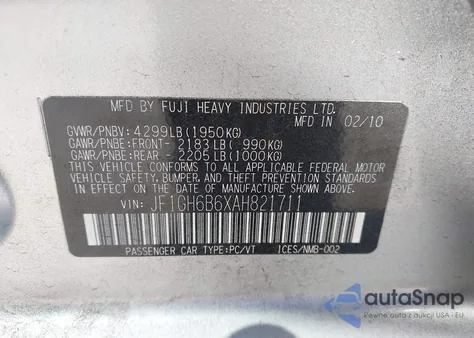 2010 Subaru Impreza 2.5I Premium from USA, damaged, VIN JF1GH6B6XAH821711